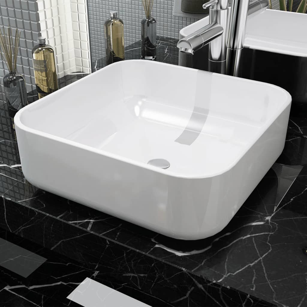 Waschbecken Quadratisch Keramik Weiß 39x39x13,5 cm - Home & Family Shop Nicolas Schwarz
