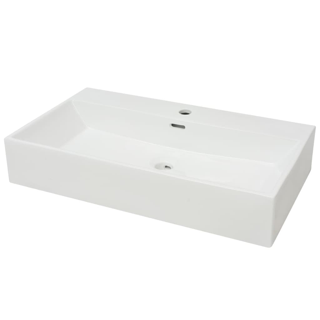 Waschbecken mit Hahnloch Keramik Weiß 76x42,5x14,5 cm - Home & Family Shop Nicolas Schwarz