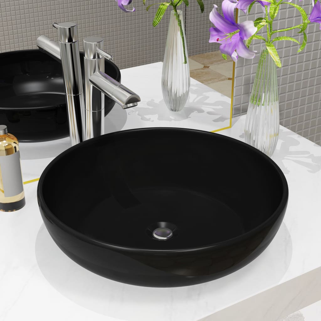 Waschbecken Keramik Rund Schwarz 42x12 cm - Home & Family Shop Nicolas Schwarz