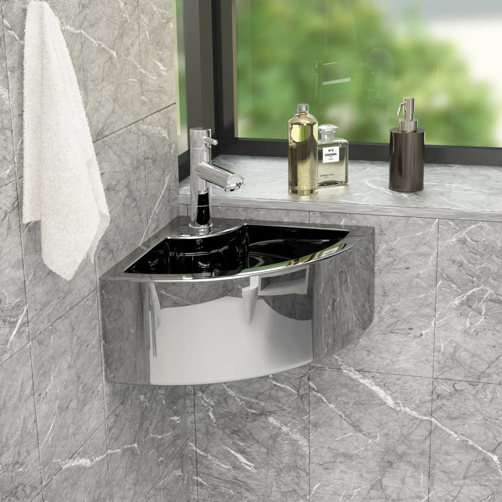 Waschbecken mit Überlauf 45 x 32 x 12,5 cm Keramik Silbern - Home & Family Shop Nicolas Schwarz
