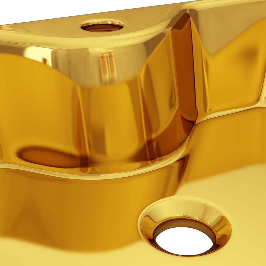 Waschbecken mit Wasserhahnloch 48 x 37 x 13,5 cm Keramik Golden - Home & Family Shop Nicolas Schwarz