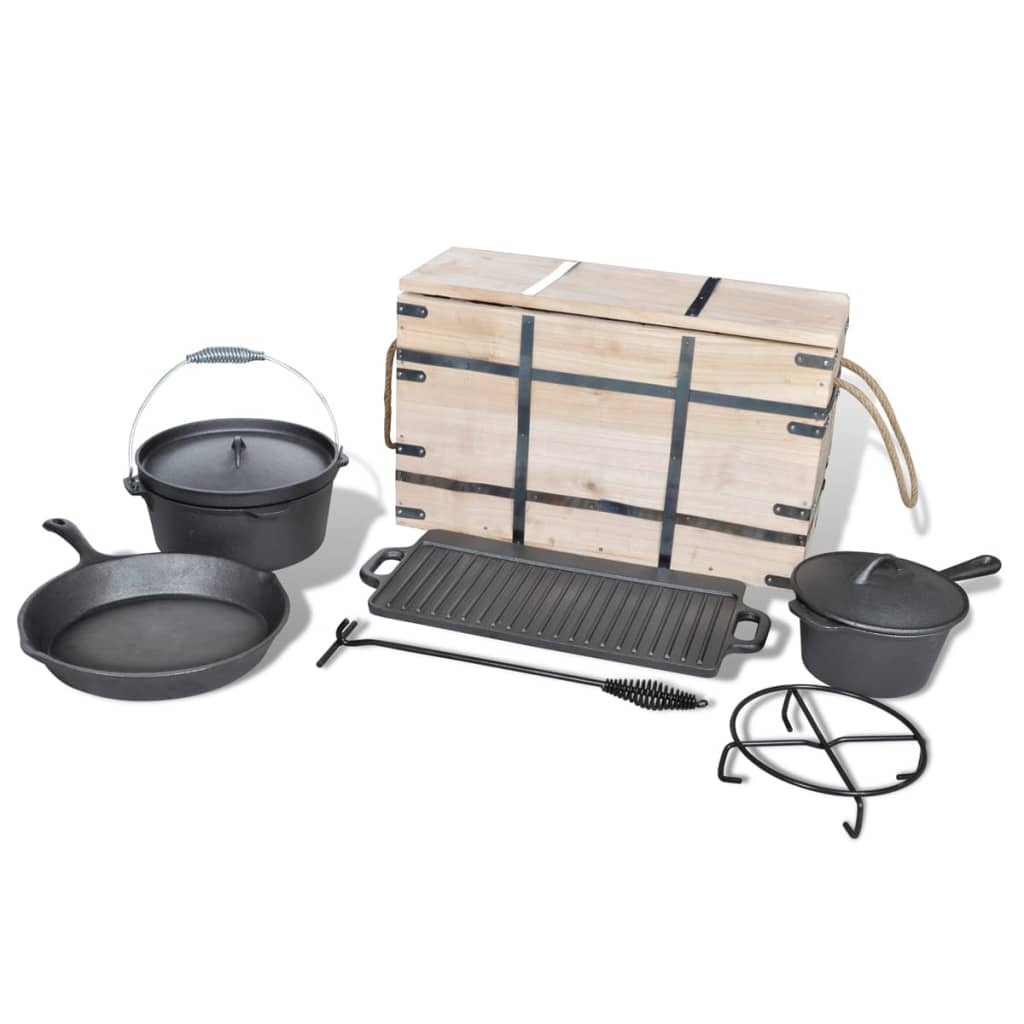 Ensemble de 9 casseroles et poêles dans un coffret en bois