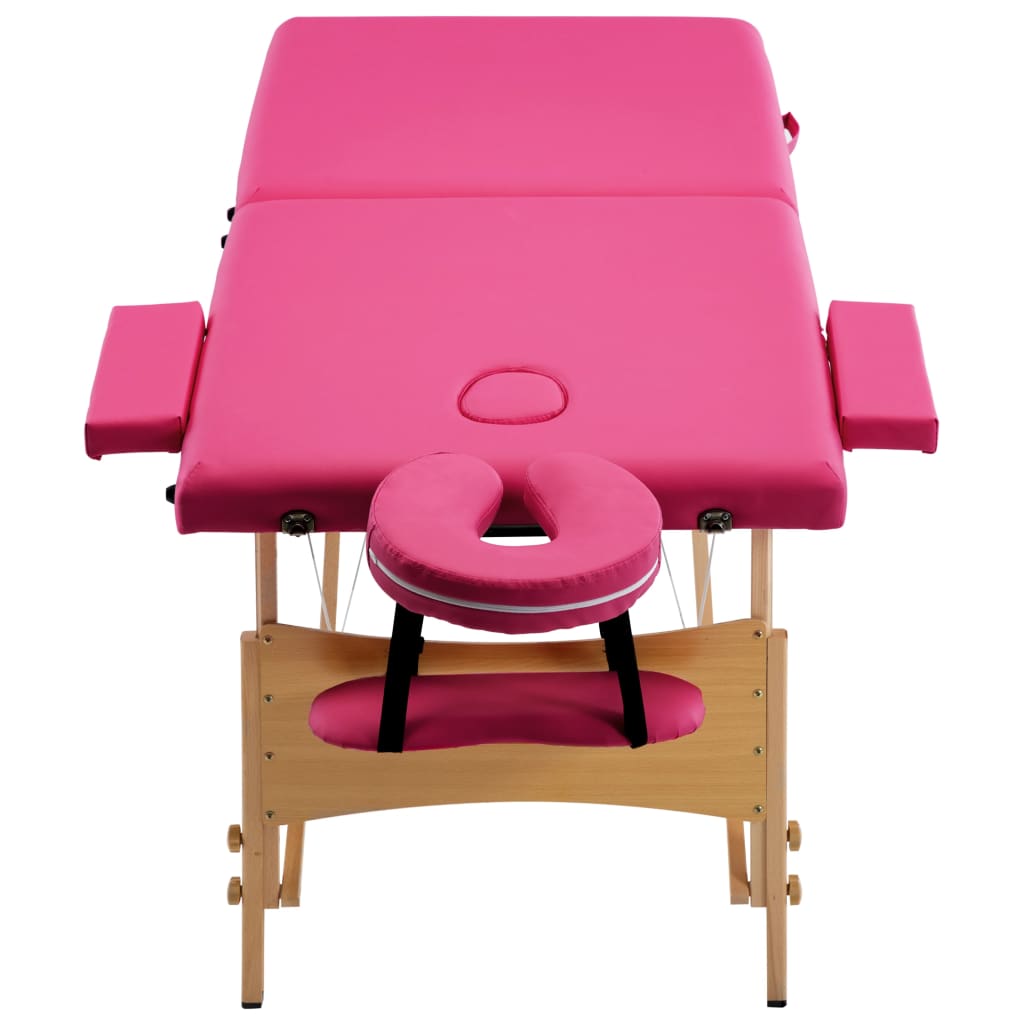 Massageliege Klappbar 2-Zonen mit Holzgestell Rosa