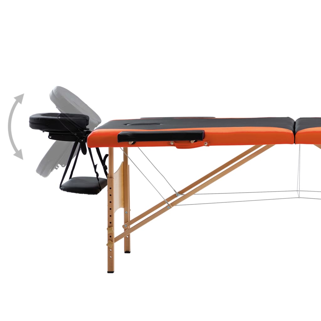 Massageliege Klappbar 2-Zonen Holzgestell Schwarz und Orange