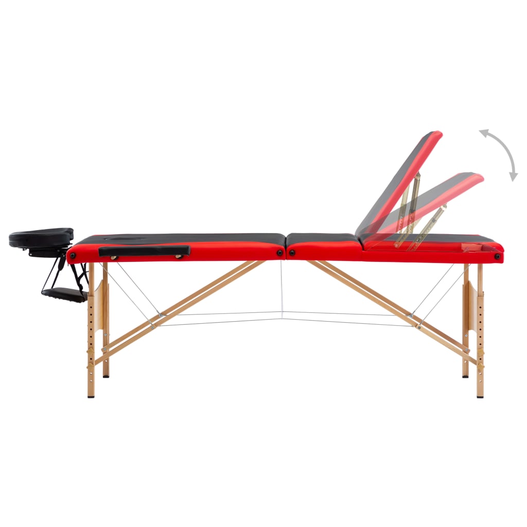 Massagetisch Klappbar 3 Zonen Holz Schwarz und Rot
