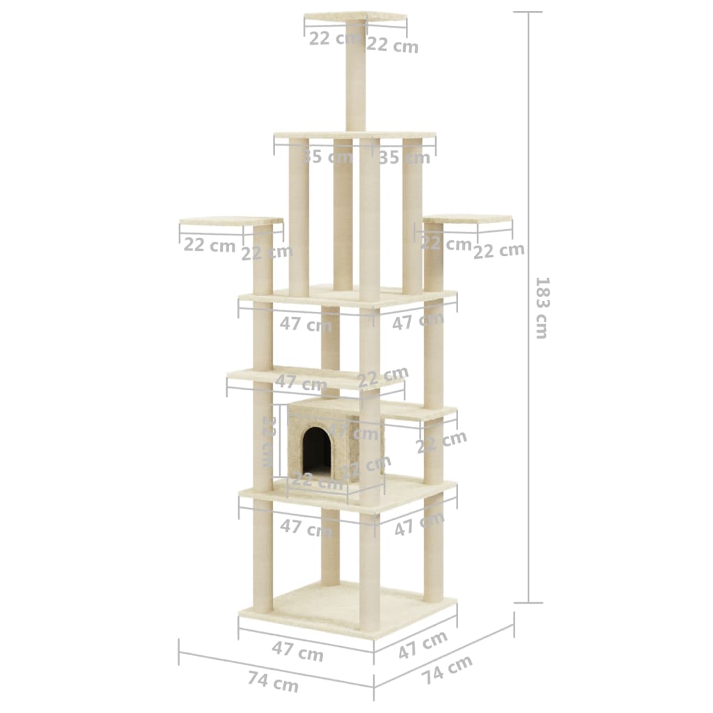 Kratzbaum mit Sisal-Kratzsäulen Creme 183 cm - Home & Family Shop Nicolas Schwarz