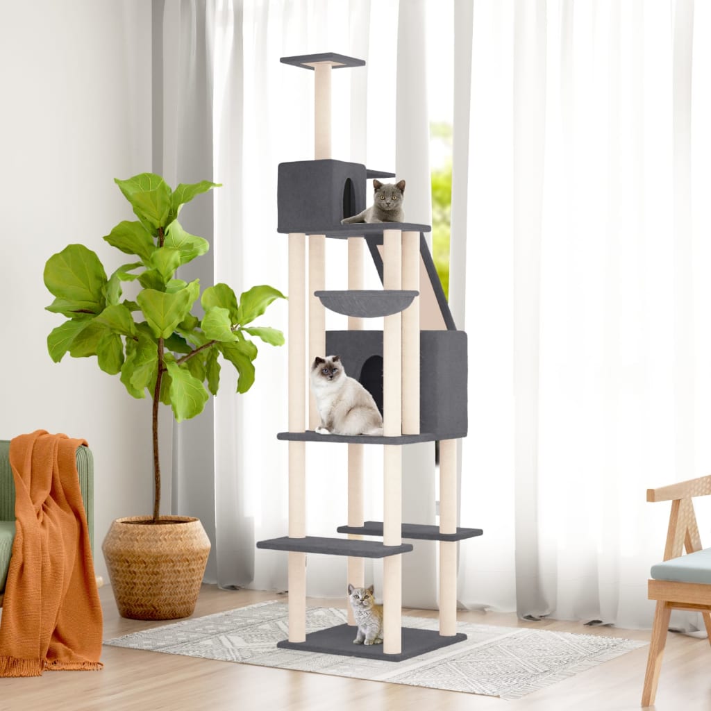 Kratzbaum mit Sisal-Kratzsäulen Dunkelgrau 201 cm - Home & Family Shop Nicolas Schwarz