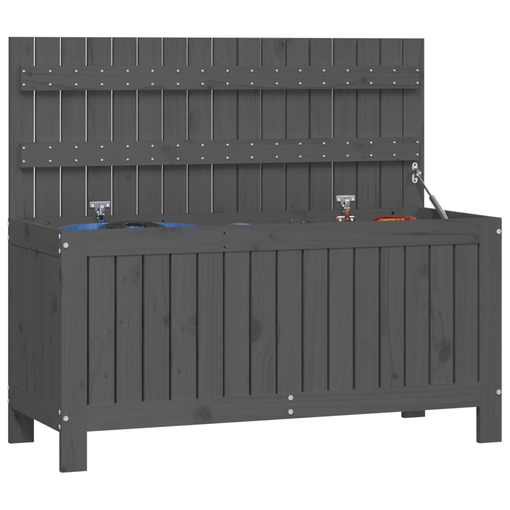 Coffre de jardin gris 108x42,5x54 cm Bois de pin massif