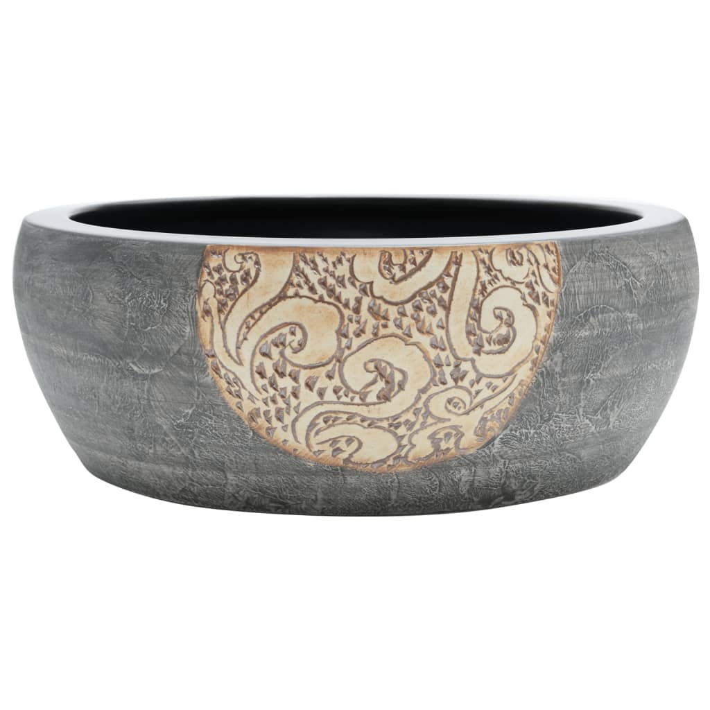 Aufsatzwaschbecken Schwarz und Braun Rund Ø41x14 cm Keramik - Home & Family Shop Nicolas Schwarz