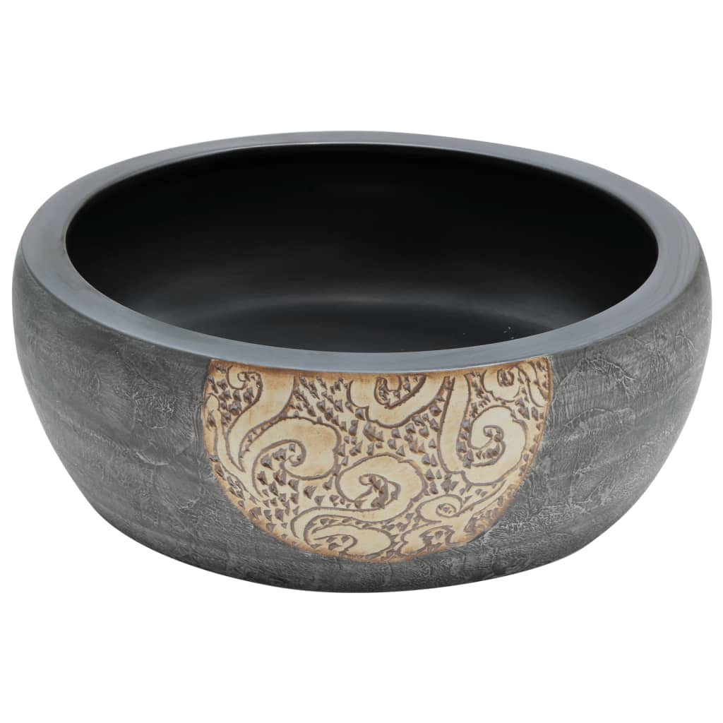 Aufsatzwaschbecken Schwarz und Braun Rund Ø41x14 cm Keramik - Home & Family Shop Nicolas Schwarz