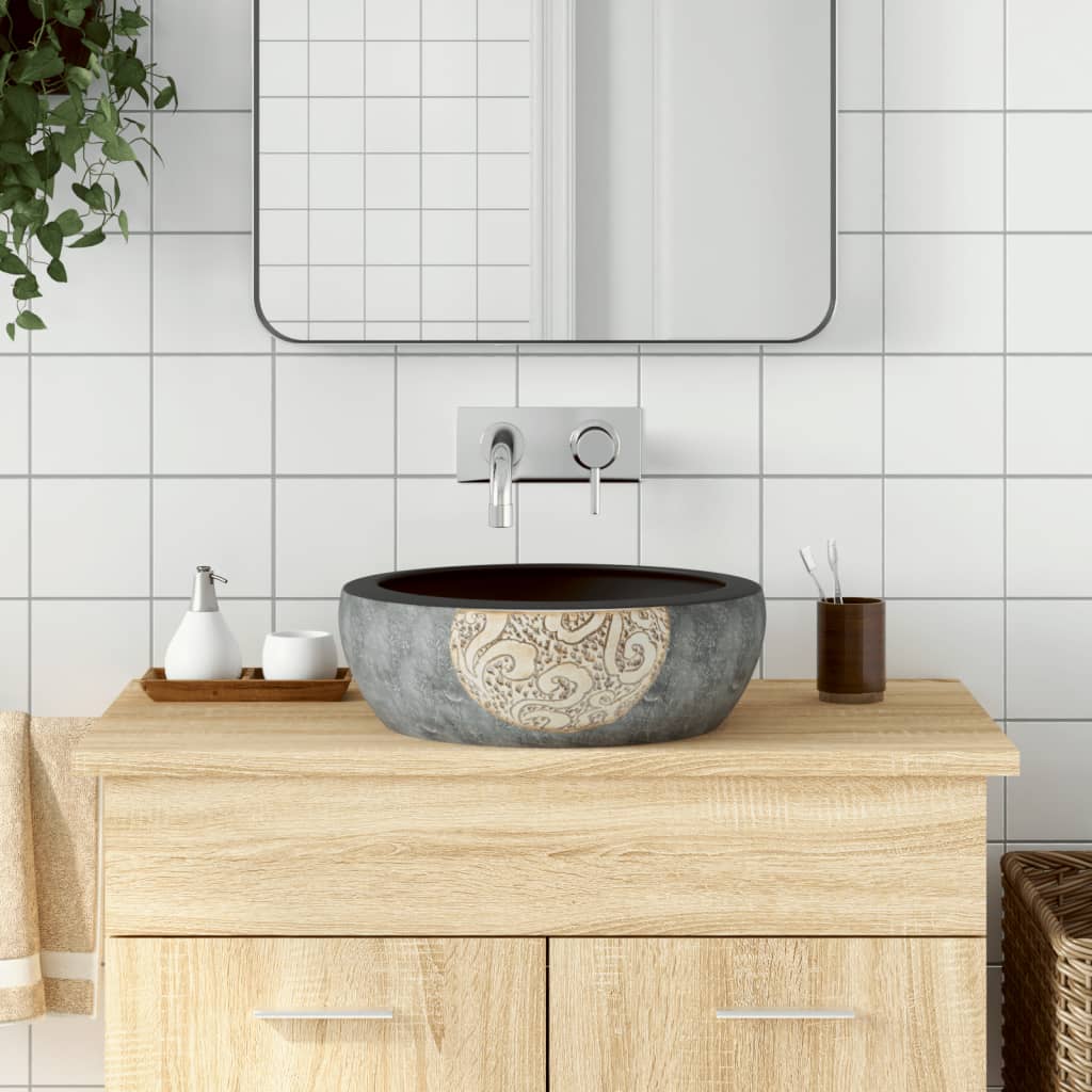 Aufsatzwaschbecken Schwarz und Braun Rund Ø41x14 cm Keramik - Home & Family Shop Nicolas Schwarz