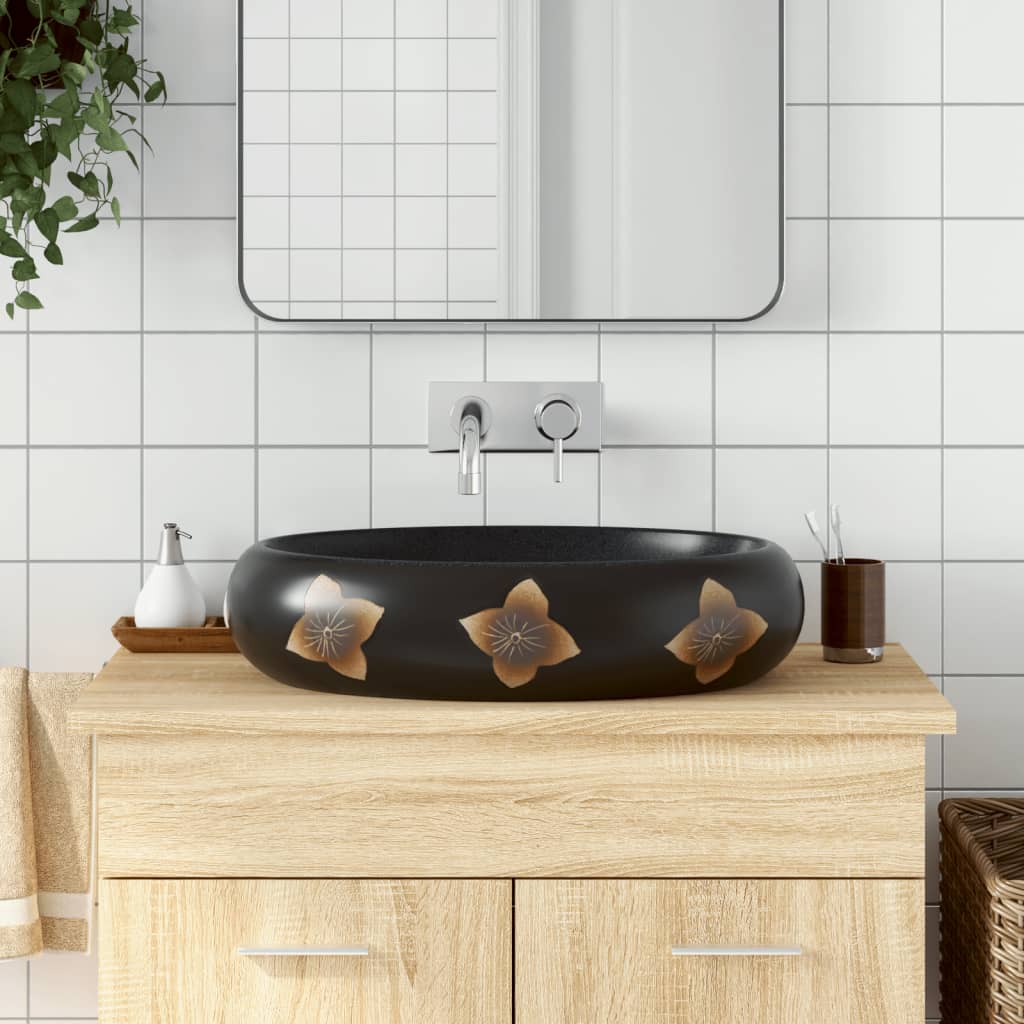Aufsatzwaschbecken Schwarz und Blau Oval 59x40x15 cm Keramik - Home & Family Shop Nicolas Schwarz