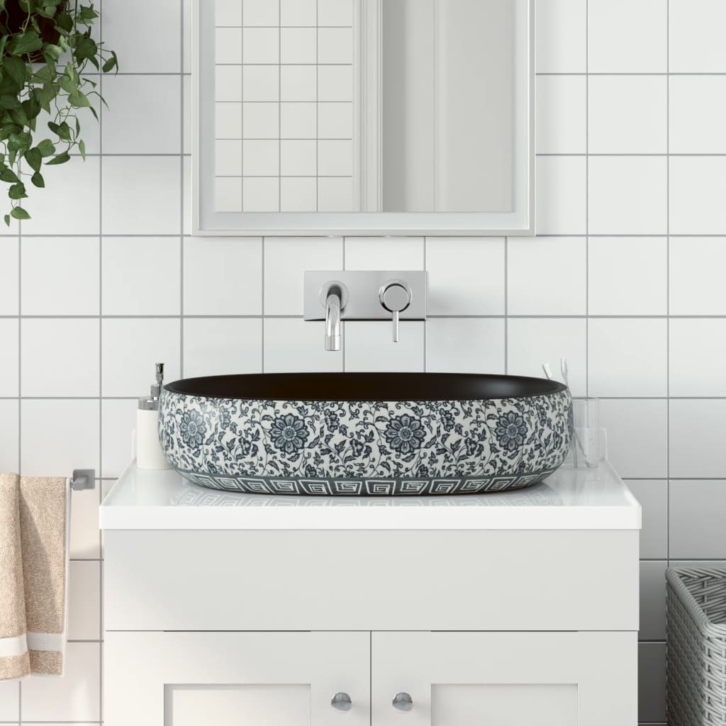 Aufsatzwaschbecken Schwarz und Blau Oval 59x40x14 cm Keramik - Home & Family Shop Nicolas Schwarz