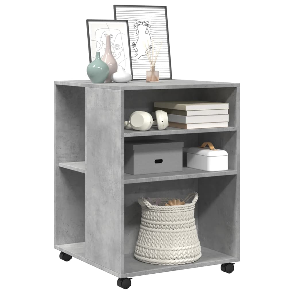 Table d'appoint à roulettes en béton gris 55x60x78 cm matériau bois