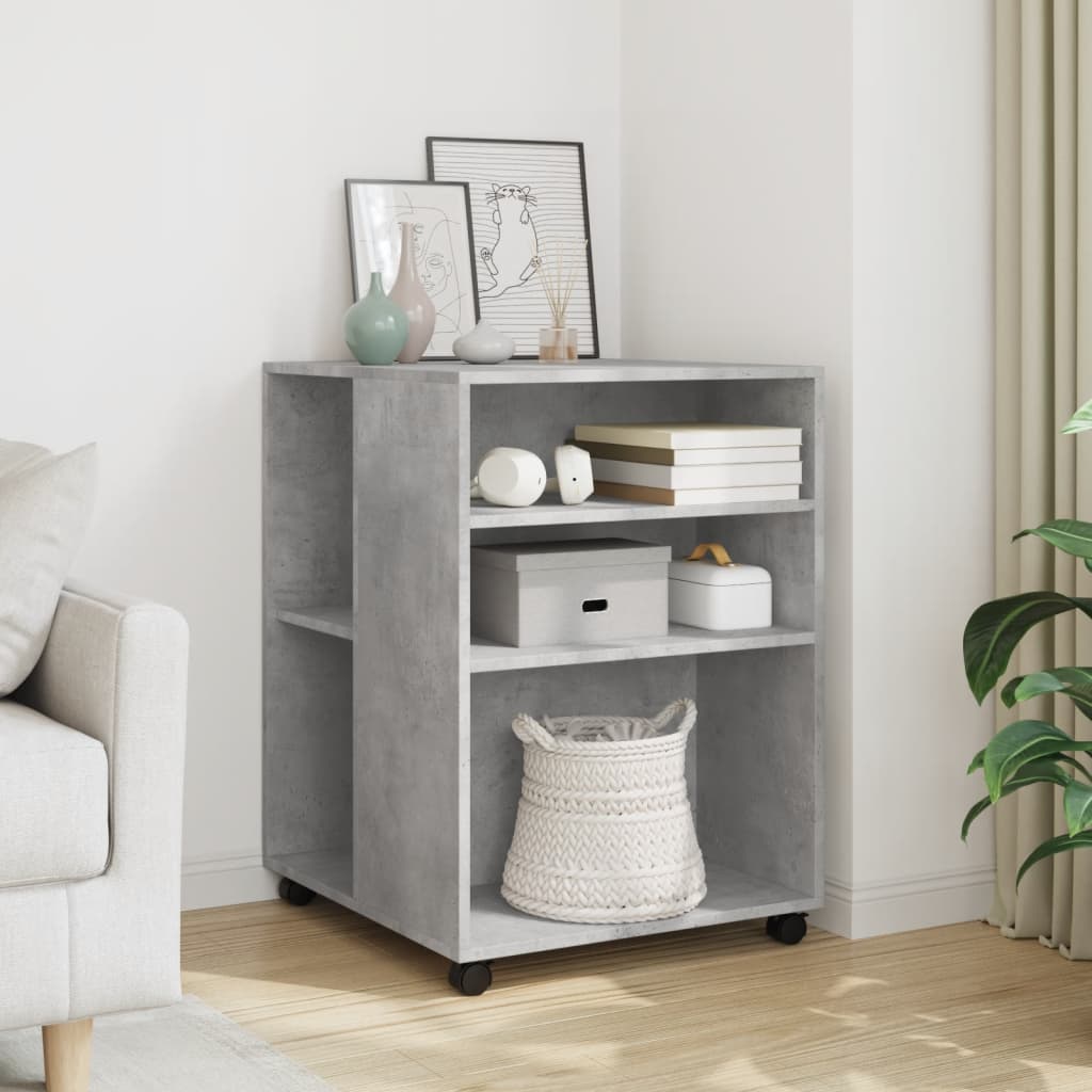 Table d'appoint à roulettes en béton gris 55x60x78 cm matériau bois
