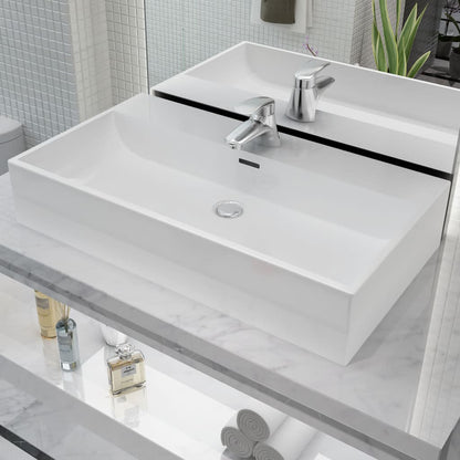 Waschbecken mit Hahnloch Keramik Weiß 76x42,5x14,5 cm - Home & Family Shop Nicolas Schwarz