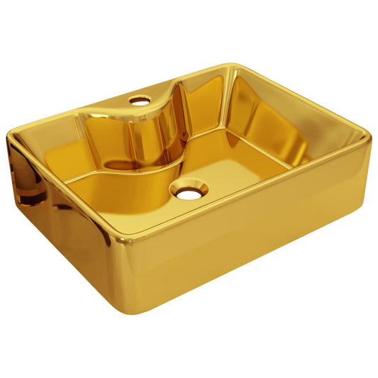 Waschbecken mit Wasserhahnloch 48 x 37 x 13,5 cm Keramik Golden - Home & Family Shop Nicolas Schwarz