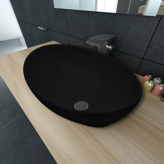 Keramik Waschtisch Waschbecken Oval schwarz 40 x 33 cm - Home & Family Shop Nicolas Schwarz