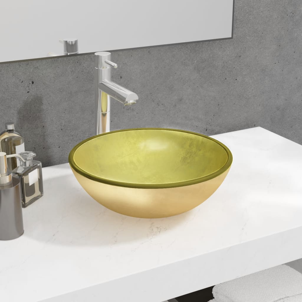 Waschbecken Hartglas 35x12 cm Golden - Home & Family Shop Nicolas Schwarz
