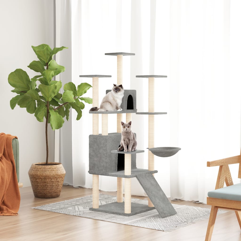 Kratzbaum mit Sisal-Kratzsäulen Hellgrau 154 cm - Home & Family Shop Nicolas Schwarz