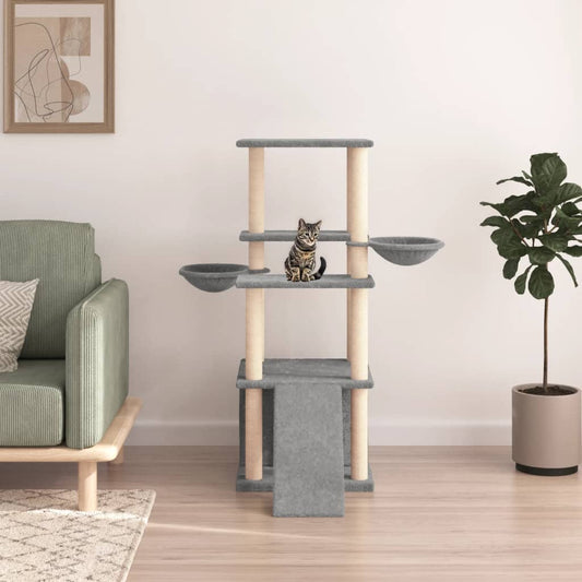 Kratzbaum mit Sisal-Kratzsäulen Hellgrau 133 cm - Home & Family Shop Nicolas Schwarz