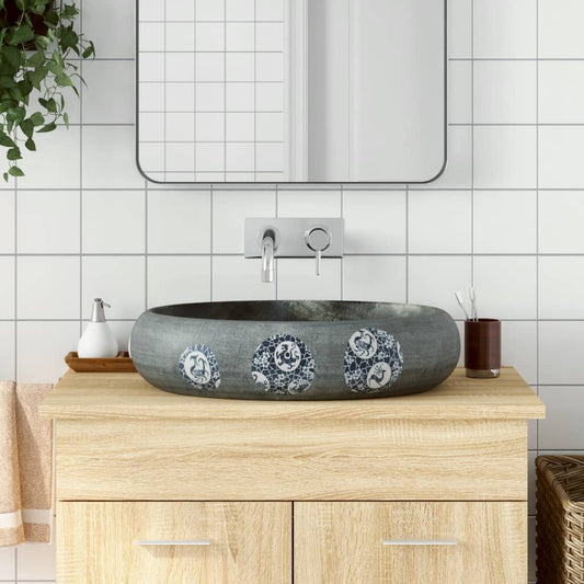Aufsatzwaschbecken Grau Oval 59x40x15 cm Keramik - Home & Family Shop Nicolas Schwarz