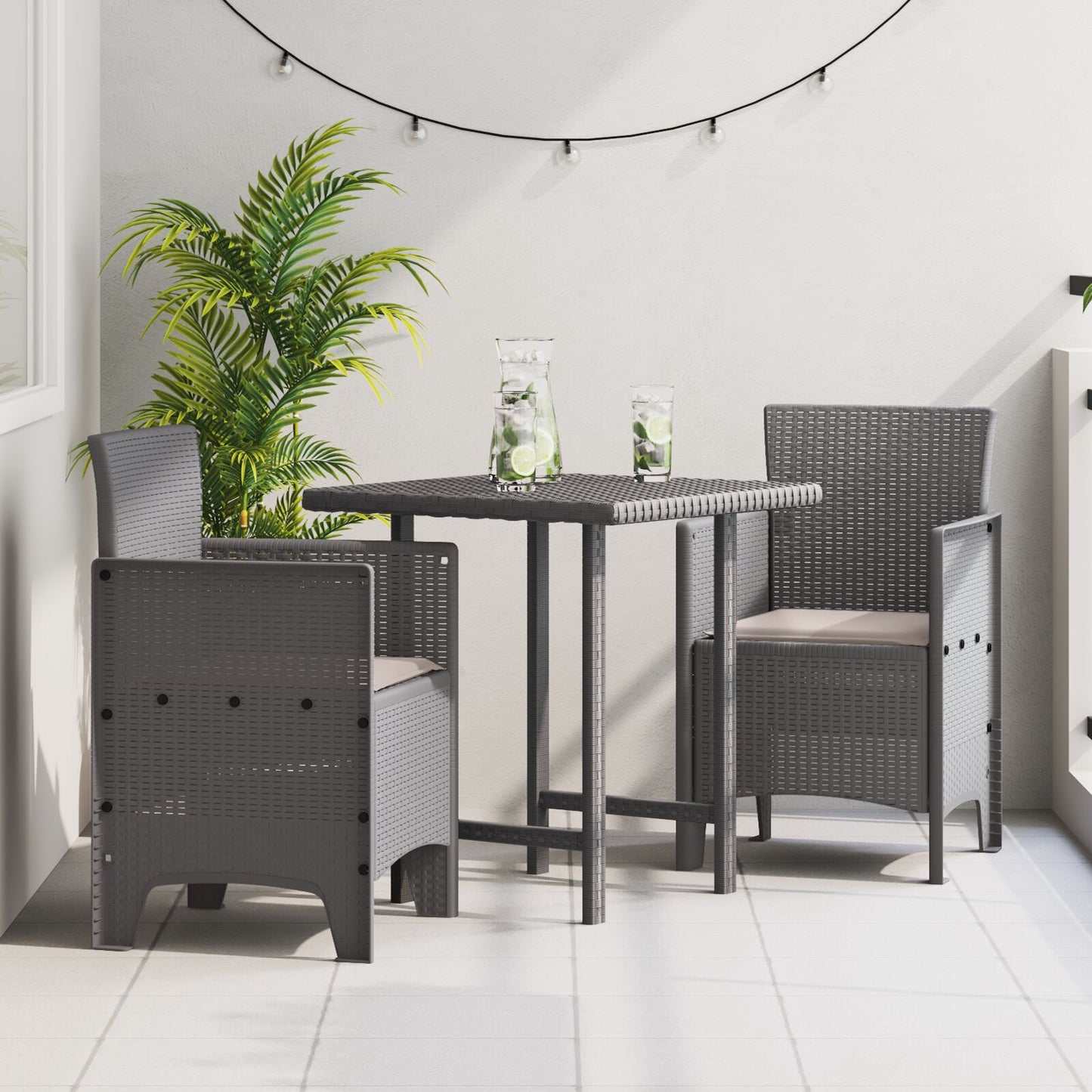 Gartenstuhl Set mit 2 Hellgrau Poly-Rattan und Stahl Standard