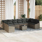 10-teiliges Garten Essset mit Kissen schwarzes Poly Rattan