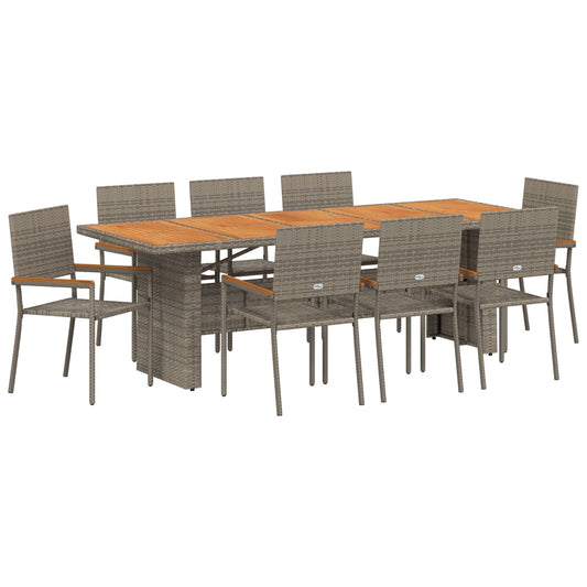 9-teilige Garten-Essgruppe Grau Poly Rattan